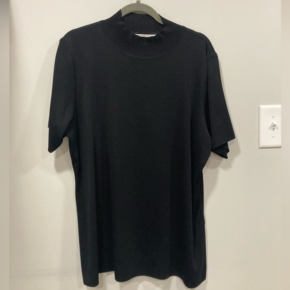 EXCLUSIVELY MISOOK HIGH MOCK NECK BLACK KNIT HALF SHORT SLEEVE SWEATER 1X